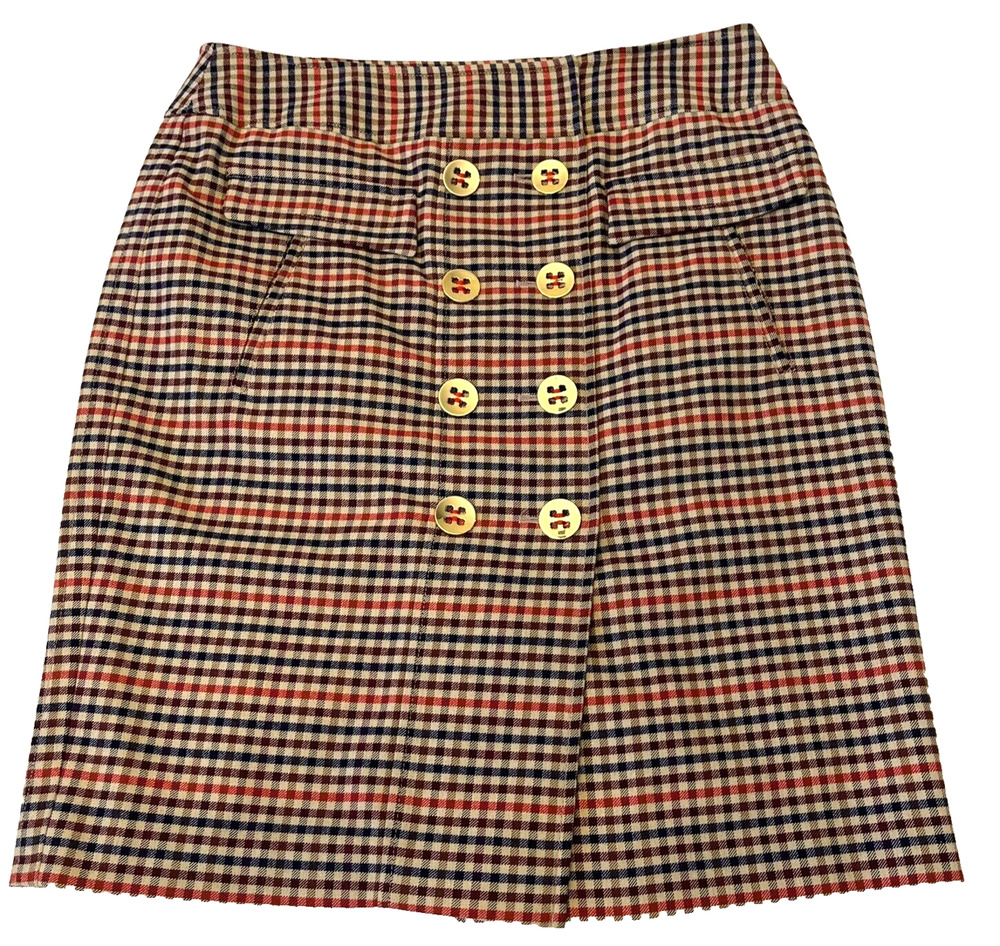 Etcetera Women's Plaid Pencil Skirt Sz 10 Brown Lined Pockets Back Slit Career